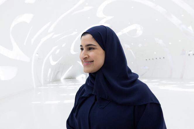 Sarah Al-Amiri, ministre des technologies avancées des Emirats arabes unis et présidente de l’Agence spatiale des Emirats arabes unis, lors de la présentation à la presse internationale du Musée du futur à Dubaï, le 23 février 2022.
