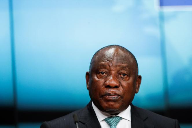 The president sud-africain, Cyril Ramaphosa, lors du sommet Union European-Union africaine, à Bruxelles, on 18 February 2022.