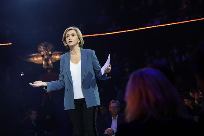 Valérie Pécresse lors du « pitch des candidats », organisé par France Digitale, à Paris, le 9 mars 2022.
