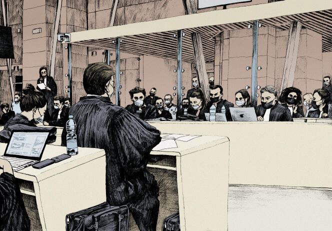 Abogados defensores durante el juicio por los atentados del 13 de noviembre, en París, el 9 de marzo de 2022.