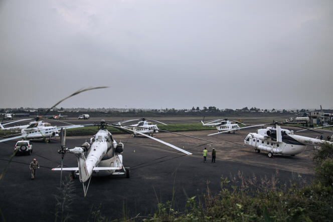 Des helicopters de la Monusco, a Goma, en février 2021.