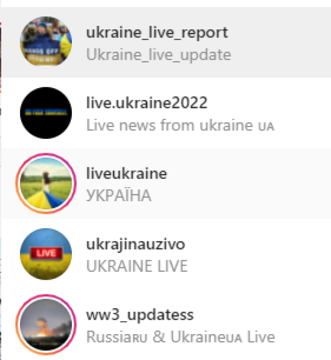 Cuentas “en vivo” en Instragam, prometiendo imágenes en vivo de Ucrania.