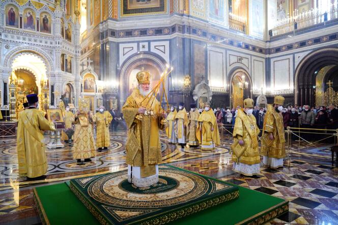 Le patriarche de Moscou, à la cathédrale du Christ-Sauveur, à Moscou, le 27 février 2022.