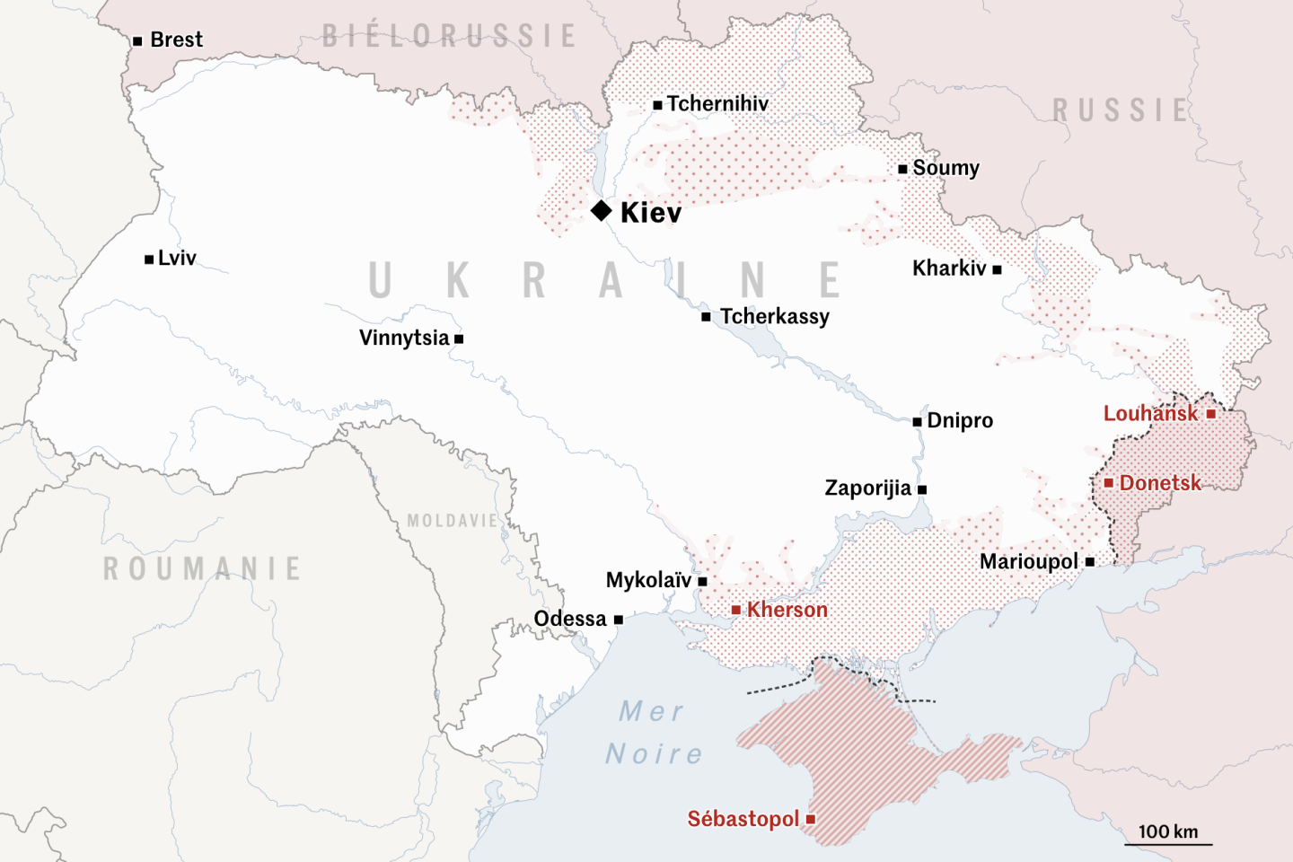 Guerre en Ukraine : suivez sur une carte l'évolution de l'invasion russe au  jour le jour
