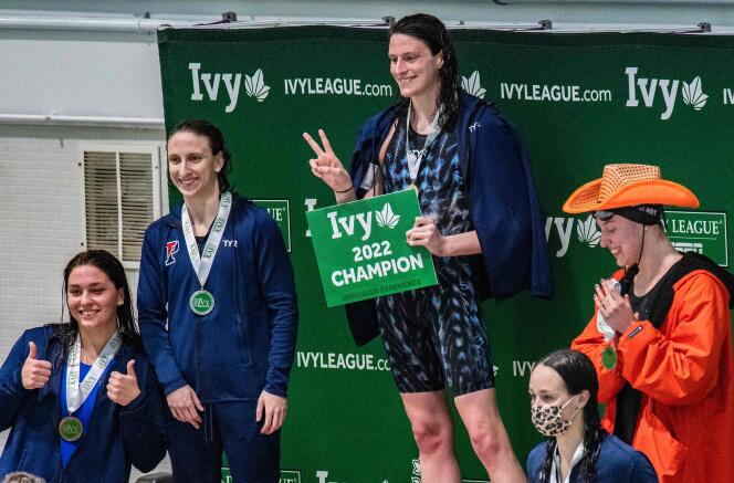 Lia Thomas a remporté le 500 yards nage libre féminin d’une compétition de l’Ivy League, à Harvard (Massachusetts), le 17 février 2022.