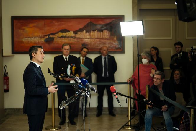Gérald Darmanin, lors d’une conférence de presse à la préfecture d’Ajaccio, le 17 mars.
