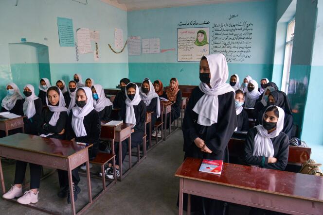Afghan women attend class on March 23, 2022 in Kabul.