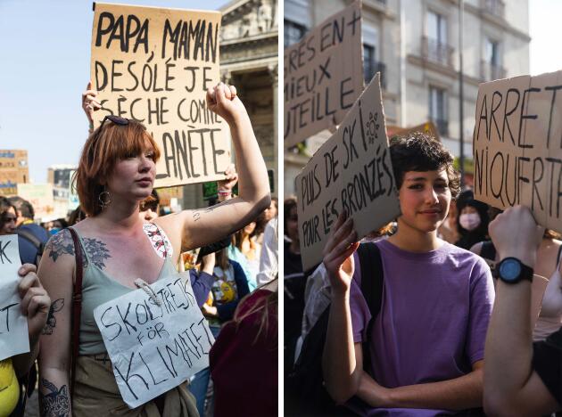 Manifestation pour le climat et l’écologie à Paris, le 25 mars 2022. A droite, Léna, élève de seconde.