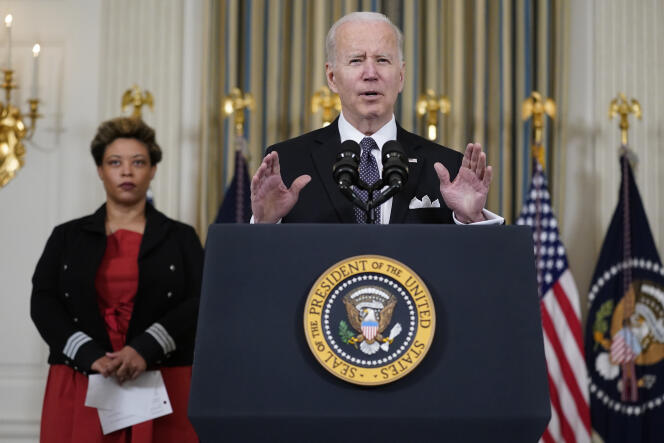 Joe Biden expose son projet de budget pour l’année fiscale 2023 , à la Maison Blanche, à Washington, le 28 mars 2022.