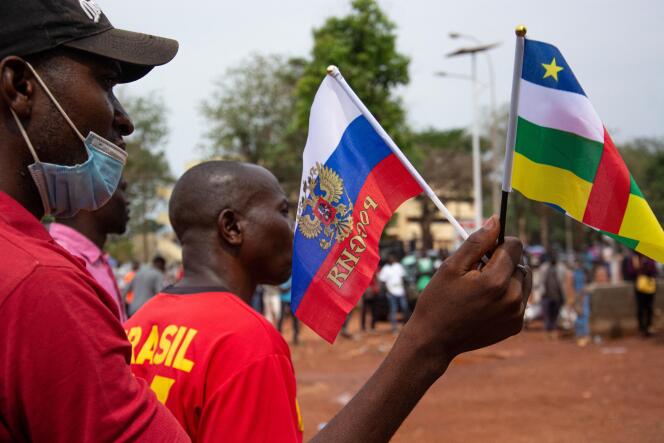 During a demonstration in support of Russia, in Bangui, March 5, 2022.