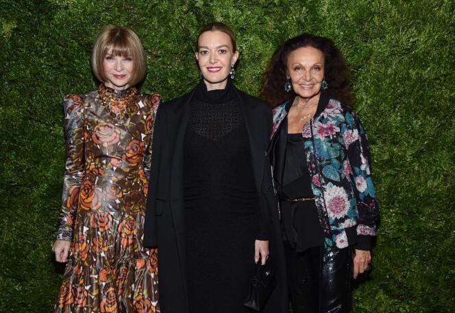 Anna Wintour, Marta Ortega et Diane von Furstenberg, à New York, le 5 novembre 2019.