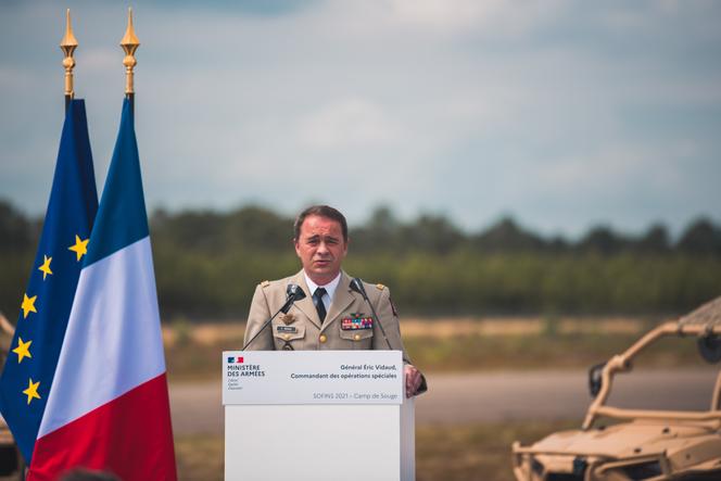  Le général Eric Vidaud, lors du séminaire du réseau d'innovation des forces d'opérations spéciales, à Martignas-sur-Jalle (Gironde), le 1er juillet 2021.
