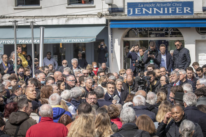 Emmanuel Macron en un viaje de campaña a Fouras (Charente-Maritime), 31 de marzo de 2022.