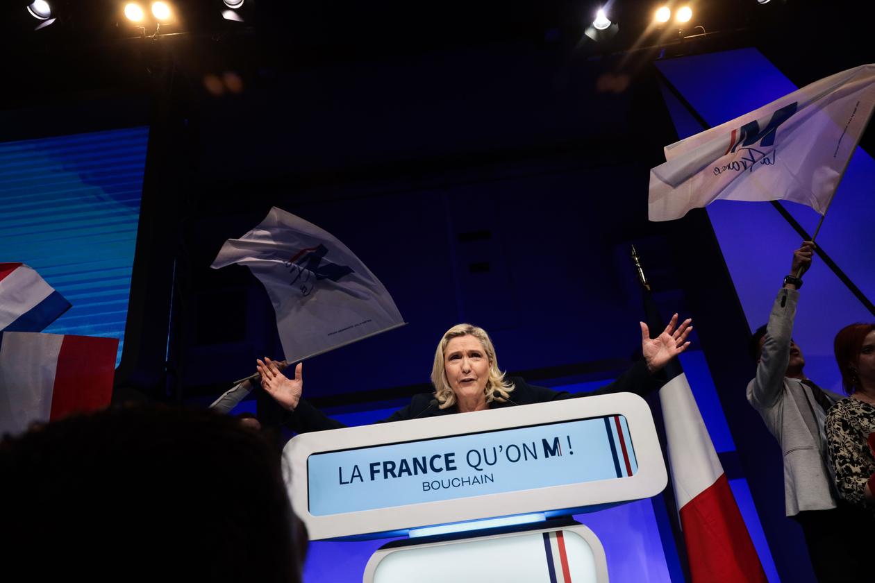 Meeting de Marine Le Pen, à Bouchain (Nord), le 11 mars 2022.
