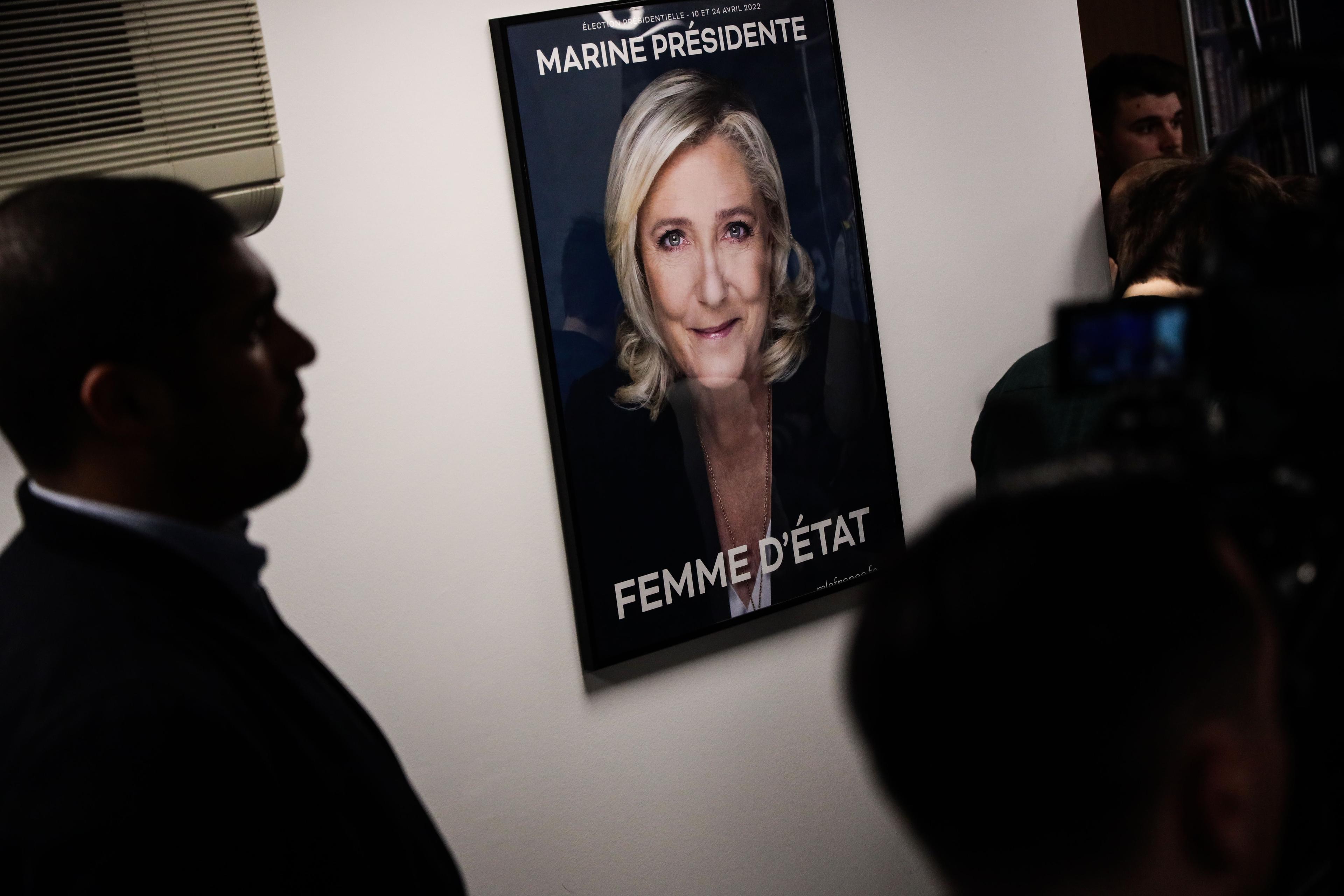 Conférence de Marine Le Pen sur le chiffrage de son programme présidentiel, à Paris, le 23 mars 2022. 