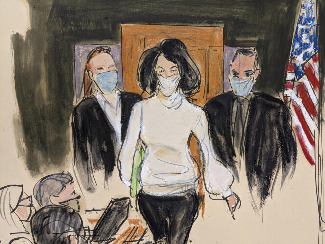 Dibujo de la audiencia que representa a Ghislaine Maxwell cuando ingresa a la corte el 29 de noviembre de 2021.