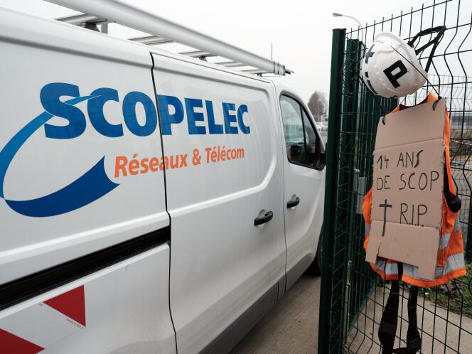 Lors d’une grève des salariés de Scopelec, à Saint-Orens-de-Gameville (Haute-Garonne), le 3 février. 