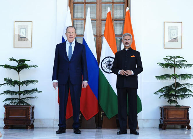 Photo posted on the Twitter account of Indian Foreign Minister Subrahmanyam Jaishankar during his meeting with Sergei Lavrov, his Russian counterpart, in New Delhi, India, on April 1, 2022.