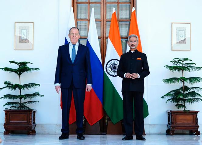 Photo posted on the Twitter account of Indian Foreign Minister Subrahmanyam Jaishankar during his meeting with Sergei Lavrov, his Russian counterpart, in New Delhi, India, on April 1, 2022.