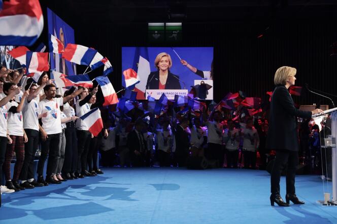 Valérie Pécresse, lors d’un meeting de campagne pour l’élection présidentielle, à Paris, le 3 avril 2022. 
