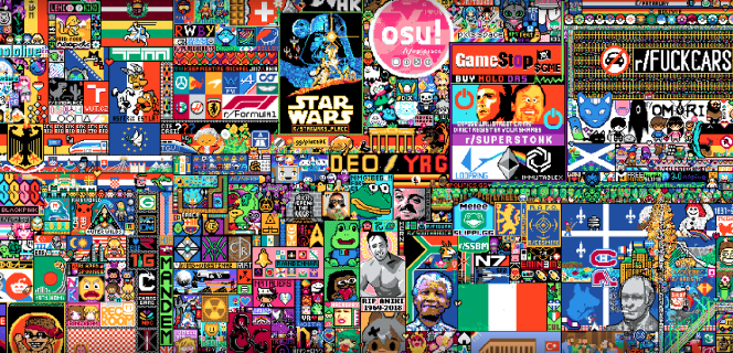 Quelques détails de la fresque de 2022, parmi lesquels on peut apercevoir une référence au jeu vidéo « Osu! », apparu dès la première heure, une affiche de « Star Wars », Astérix ou encore Nelson Mandela.