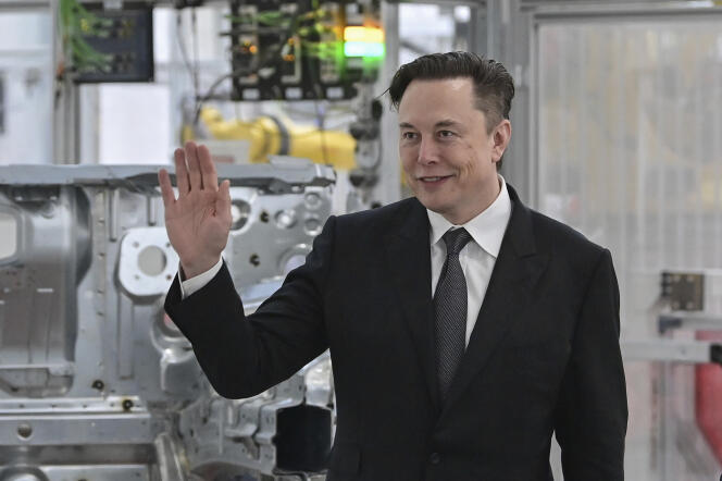 Elon Musk during a visit to the Tesla factory in Berlin on March 22. 