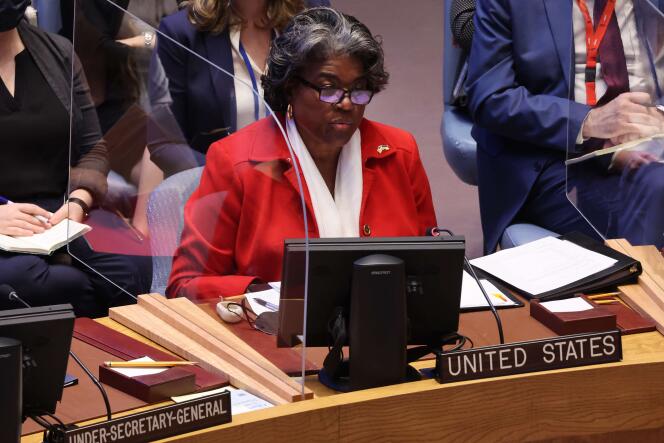 L’ambassadrice des Etats-Unis auprès des Nations unies, Linda Thomas-Greenfield, au Conseil de sécurité, à New York, le 5 avril 2022.