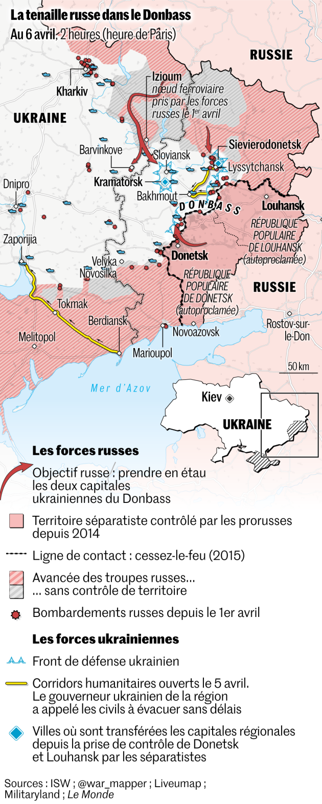 Infographie - La tenaille russe dans le Donbass. 6 avril 2022.