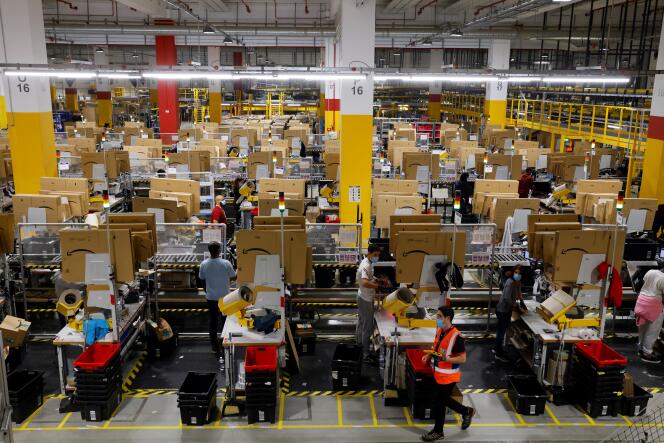 An Amazon warehouse in Brétigny-sur-Orge, south of Paris, December 14, 2021.