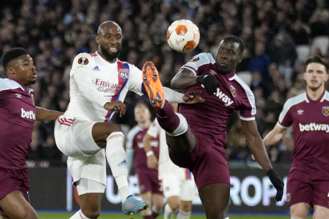 Les Lyonnais ont buté sur Kurt Zouma et West Ham lors de leur quart de finale aller de la Ligue Europa, le 7 avril 2022, à Londres.