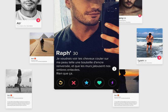 Montage made from screenshots of Salim B's different Tinder accounts.