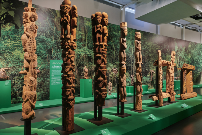 A room in the exhibition 'On the Road to Chiefdoms of Cameroon' at the Quai Branly Museum in Paris in April 2022.