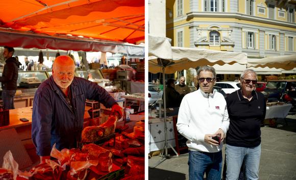 Sauveur, 67 ans, le 10 avril 2022, à Ajaccio, Corse. A gauche, Pierre, et Louis au marché.