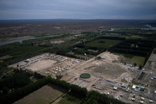 An aerial view of the Vaca Muerta gas and oil production facility in Argentina on November 28, 2019.