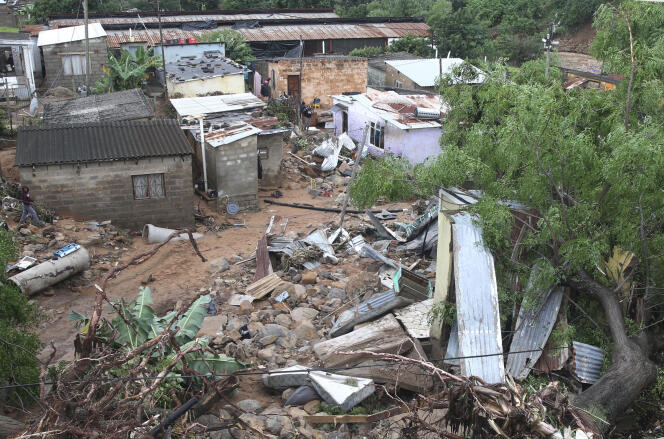 Houses destroyed by floods in Ntozuma, near Durban, South Africa, April 12, 2022.