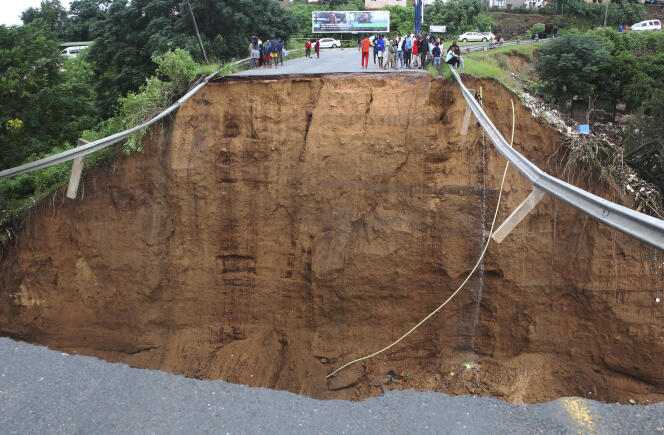 A bridge destroyed by floods in Ntozuma, near Durban, South Africa, April 12, 2022.