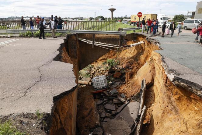 On Tuesday, April 12, a road was damaged by bad weather in Durban, South Africa.