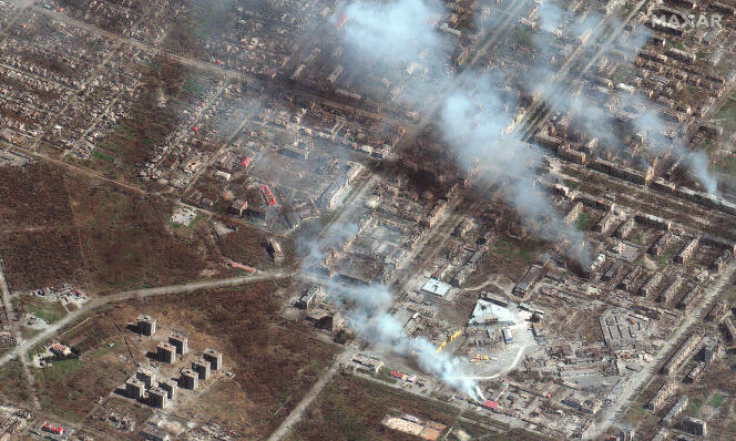 Satellite image showing the eastern part of the city of Mariupol, Ukraine, on April 9, 2022.
