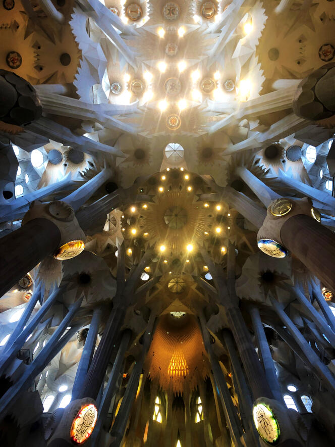 Ceiling of the nave of the Sagrada Familia, by Gaudí, in Barcelona.
