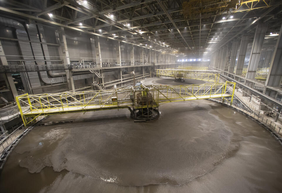 A view of a shop at the Usolskiy Potash Complex of the EuroChem Group, in Perm region, Russia, on Tuesday, Oct., 23, 2018. Production of potash, found deep underground and used as a fertilizer, is booming in Russia, which is looking at foreign markets including China and Brazil to meet farmers' needs for sophisticated crop nutrients. (AP Photo/Alexander Zemlianichenko Jr)