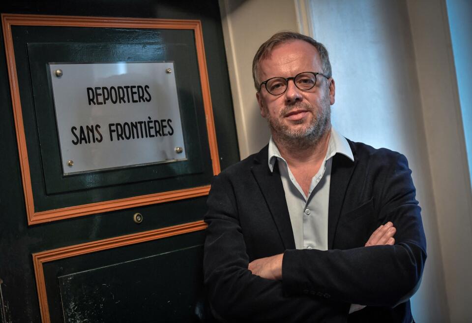 Secretary general of International press freedom watchdog Reporters sans frontieres (RSF- Reporters Without Borders) Christophe Deloire poses during a photo session at the RSF headquarters in Paris on October 9, 2020. (Photo by STEPHANE DE SAKUTIN / AFP)