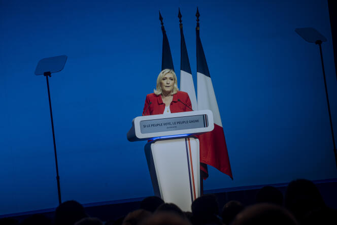Meeting of Marine Le Pen, far-right candidate for the presidential elections, in Avignon, April 14, 2022.