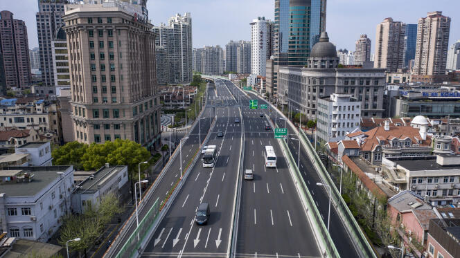 View of the empty streets of Shanghai on April 12.