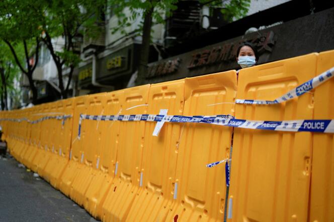 Barriers were erected in a locked down area in Shanghai on April 13, 2022.