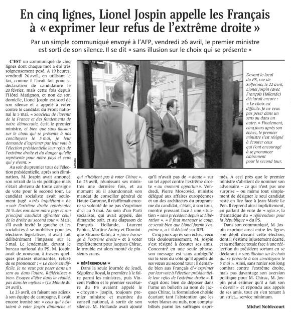 Archive « Le Monde » du 29 avril 2002.