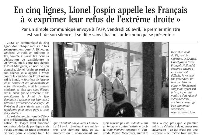Archive « Le Monde » du 29 avril 2002.
