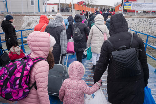 Ukrainian refugees, mostly women and children, at the Isaccea border crossing in Romania on March 11, 2022.