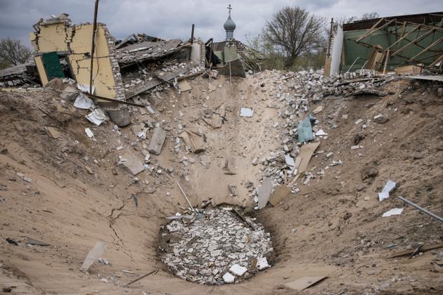 Le village de Iatskivka (Donbass, Ukraine), le 17 avril 2022. Il a été lourdement bombardé par l'aviation russe.