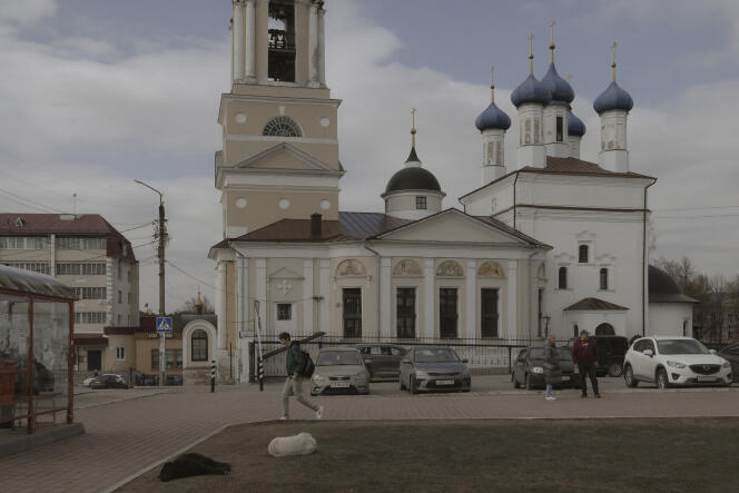 Downtown Borovsk (Russia), April 19, 2022.