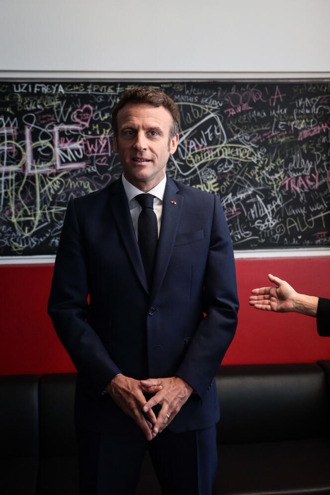 Emmanuel Macron, at the Maison de la Radio, in Paris, on April 22, 2022.